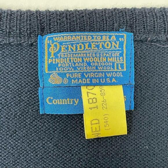VTG Pendleton Country Traditionals Mens Large Blue Long Sleeve Wool Sweater - Picture 4 of 9
